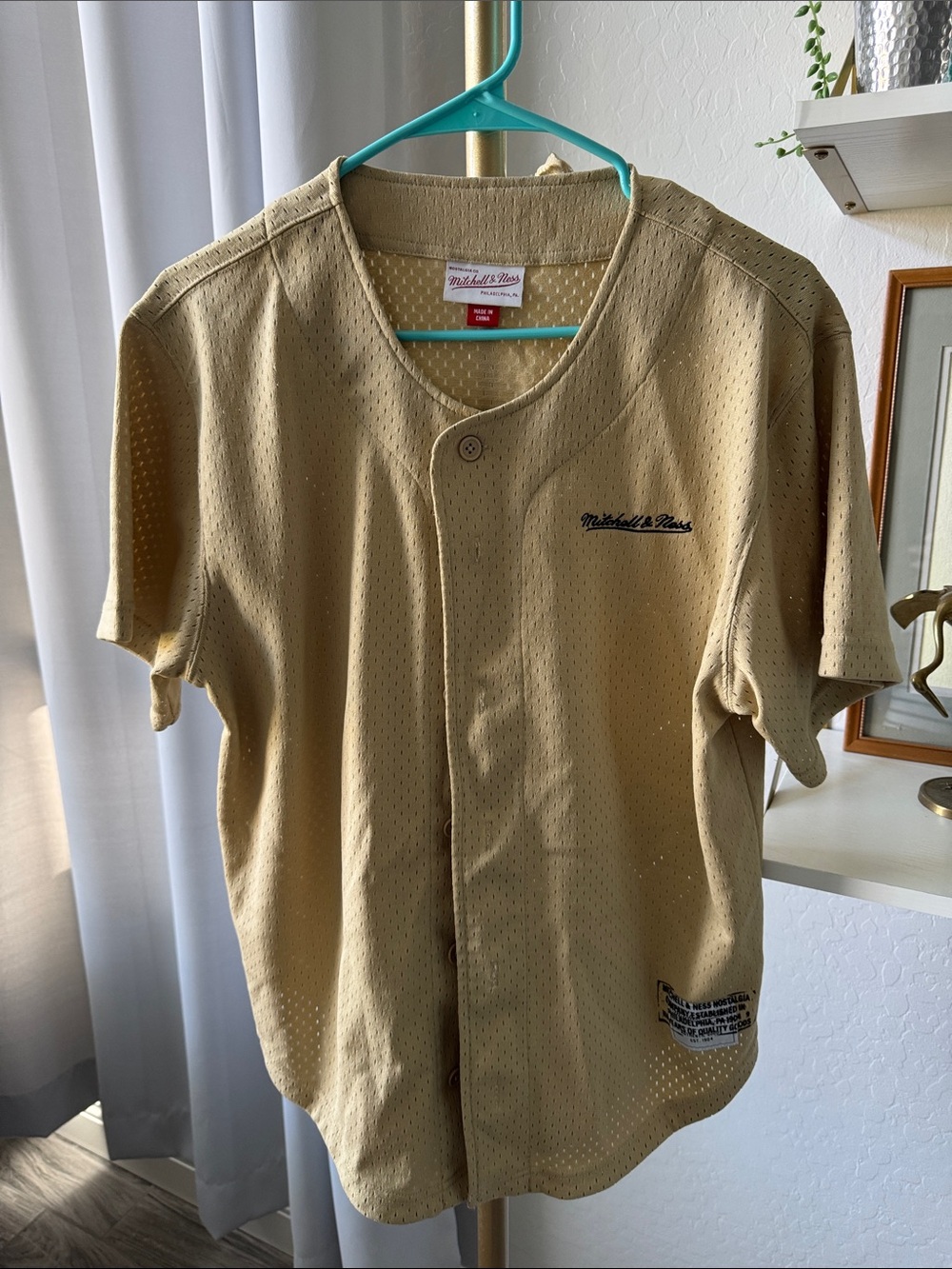 Mitchell & Ness Men’s Khaki Button-Front Baseball Jersey
